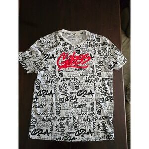 Guess Los Angeles Mens Graffiti All Over Print T-Shirt White Red Logo Medium